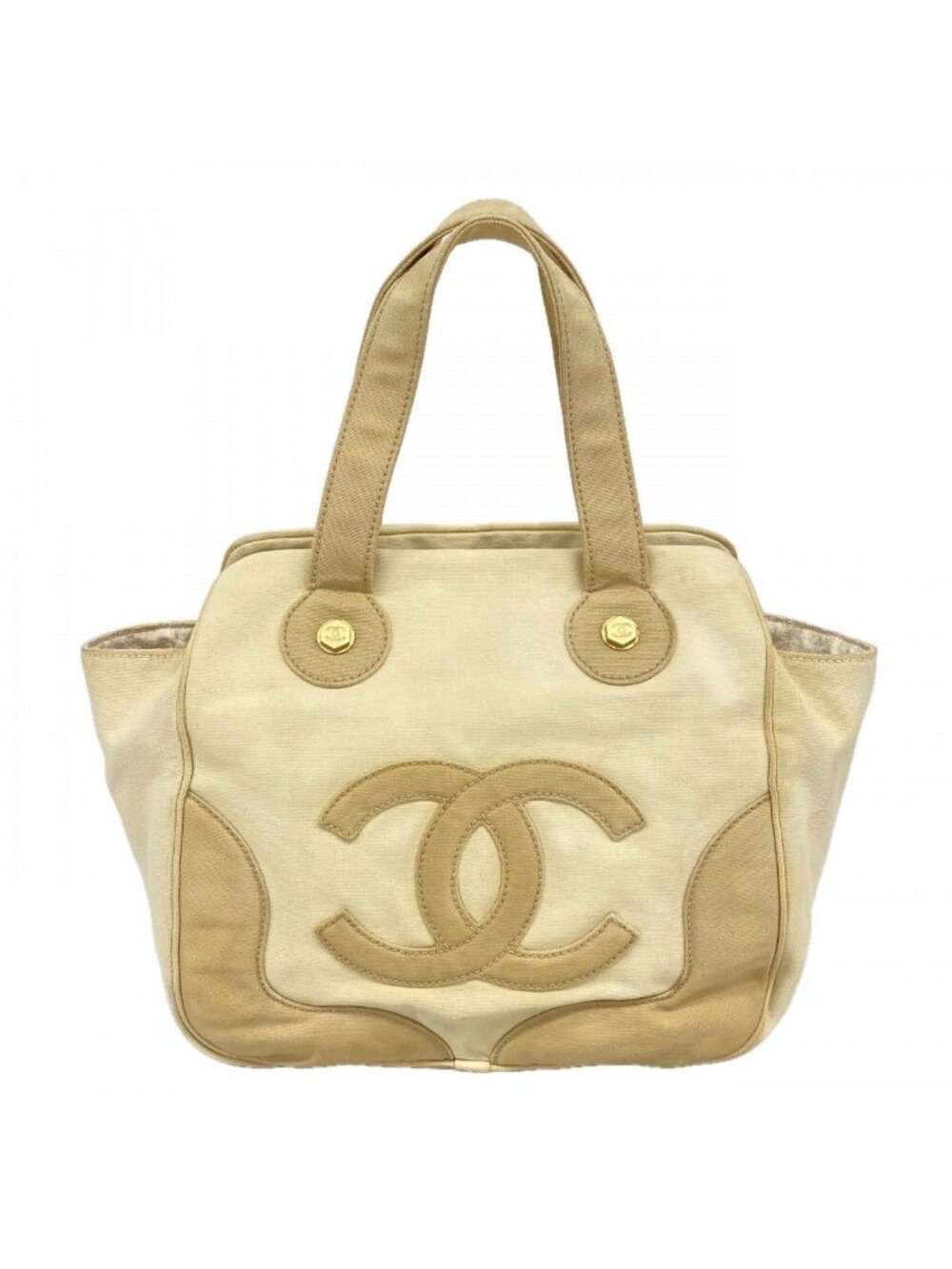 Chanel Tote Marshmallow Canvas White Beige Gold